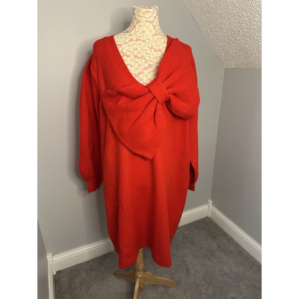NWT Eloquii Carmine Red Bow Sweater Mini Dress Sz 22/24 - Picture 5 of 9